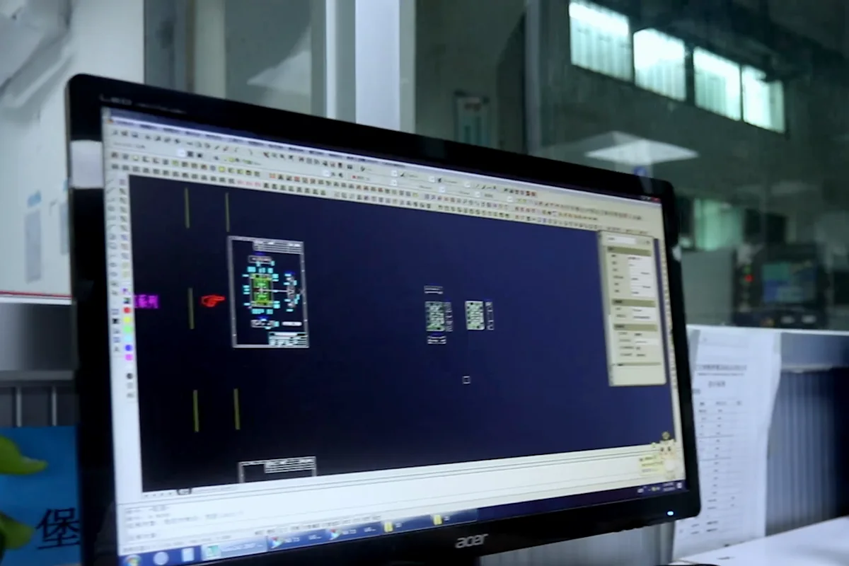 Customer-supplied partner-film still showing injection mold design work at a CAD workstation