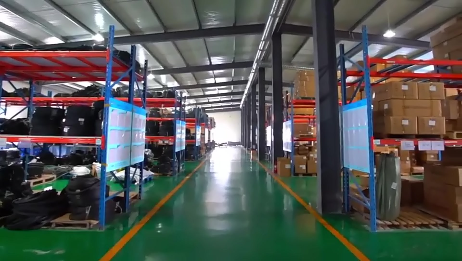 Customer-supplied company-film still showing traceable warehouse storage