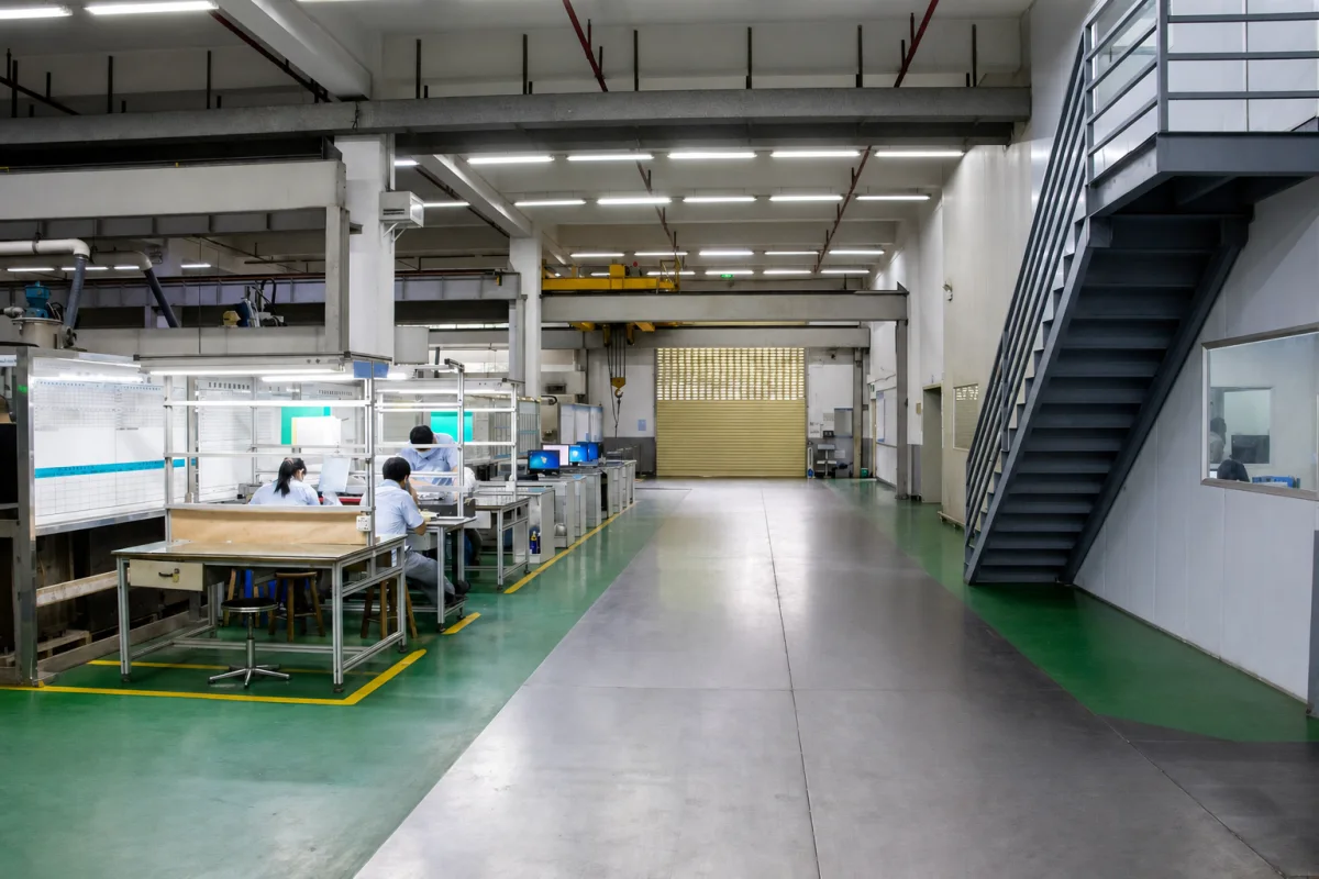 Controlled production-release area beside the molding floor